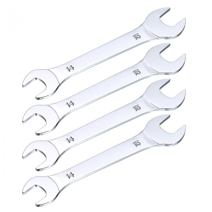 uxcell 14mmx15mmのメトリック薄型オープンエンドレンチ クロムメッキ仕上げ ミラーポリッシュ 高炭素鋼製 家庭用機械修理用 4個入り