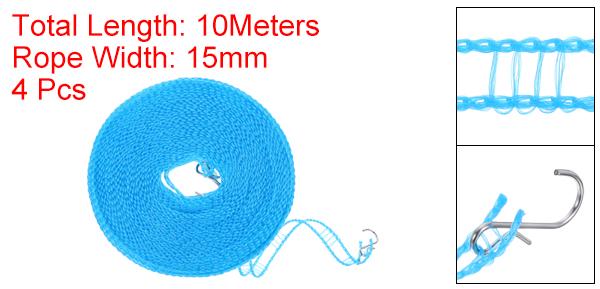 uxcell 4個32.8ft風よけナイロン物干しロープ ポータブル洗濯ライン キャンプ旅行用ハンガーまたは家庭用 ブルー