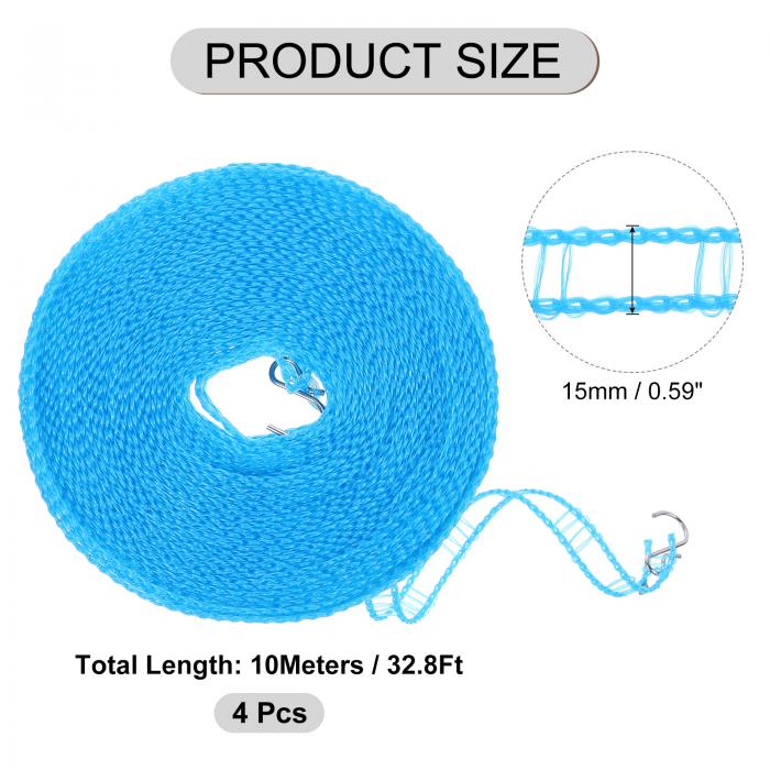 uxcell 4個32.8ft風よけナイロン物干しロープ ポータブル洗濯ライン キャンプ旅行用ハンガーまたは家庭用 ブルー