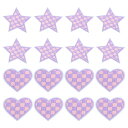 uxcell スターハートチェック柄アイロン接着パッチ ライトパープル 刺繍バッジガーメントセット ジャケット デニムパッチコレクション 服 ドレス 帽子 ジーンズ DIYアクセサリー用 16個