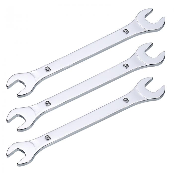 uxcell 薄型オープンエンドレンチ 8mmx9mm メトリック ダブルオープンエンドレンチ クロムメッキ ミラーポリッシュ 高炭素鋼 薄型レンチ 家庭用機械修理用 3個