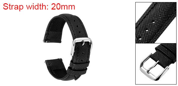 uxcell 本物のレザーウォッチバンド 20mm 薄い粒子交換用牛革ストラップ エレガントな女性用メンズウォッチストラップ ステンレスバックルクラスプ付き クラシックスマートウォッチ用 ブ ラ ックシルバートーン