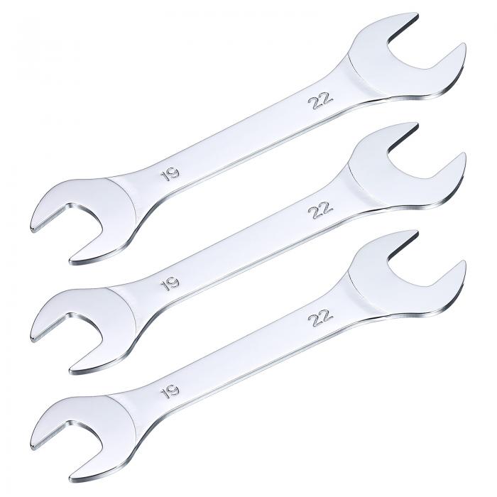 uxcell 19mmx22mmのメトリック薄型オープンエンドレンチ クロムメッキ仕上げ ミラーポリッシュ 高炭素鋼製 家庭用機械修理用 3個組