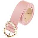 Elerevyo 女性ベルト スタイリッシュ ハート型バックル ビーズベルト付き ソリッドカラー ドレス用 ピンク(4)