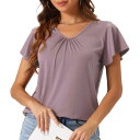 cheibear レディース スリープシャツ Tシャツ 半袖 ソフトニット Vネック フリル パジャマ トップス パープル L