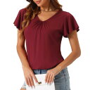cheibear レディース スリープシャツ Tシャツ 半袖 ソフトニット Vネック フリル パジャマ トップス レッド M