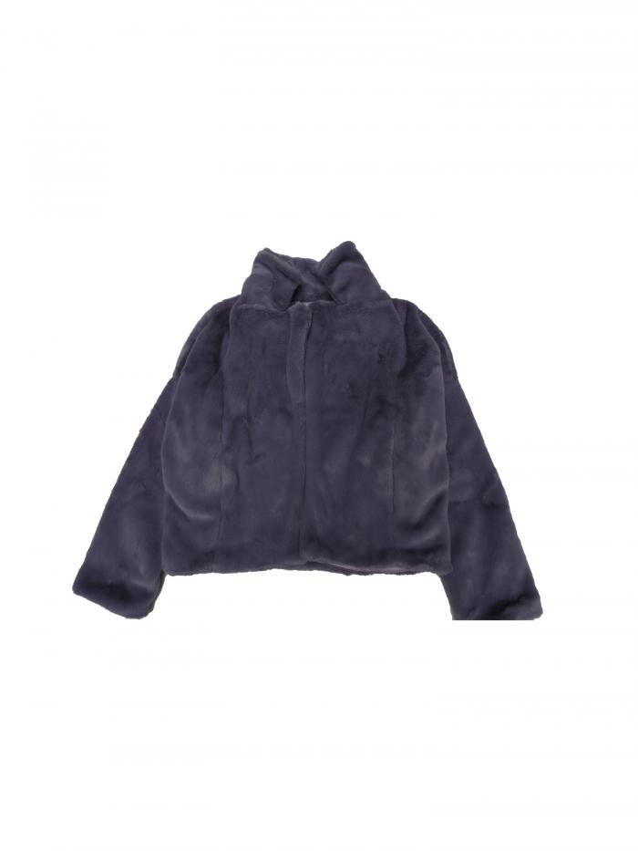 Allegra K クロップドジャケット ふわふわコート ノッチラペル フェイクファー レディース グレーパープル XS