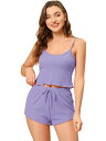 cheibear パジャマ ラウンジセット クロップタンクトップとショーツ ルームウェア ノースリーブ 2ピース レディース ライトパープル S