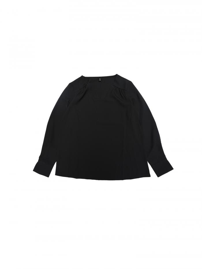 Allegra K ドレッシー カジュアル長袖シャツ レディース Vネック ビジネス ワーク ブラウス トップス ファッション アウトフィット ブラック L