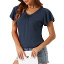cheibear レディース スリープシャツ Tシャツ 半袖 ソフトニット Vネック フリル パジャマ トップス ネイビーブルー S