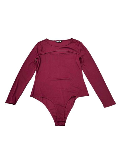 Allegra K ボディスーツ レディース リブニット カットアウトフロント 長袖 クルーネック ボディコン レオタード トップス ワインレッド S Allegra K ボディスーツ レディース リブニット カットアウトフロント 長袖 クルーネック ボディコン レオタード トップス ワインレッド S