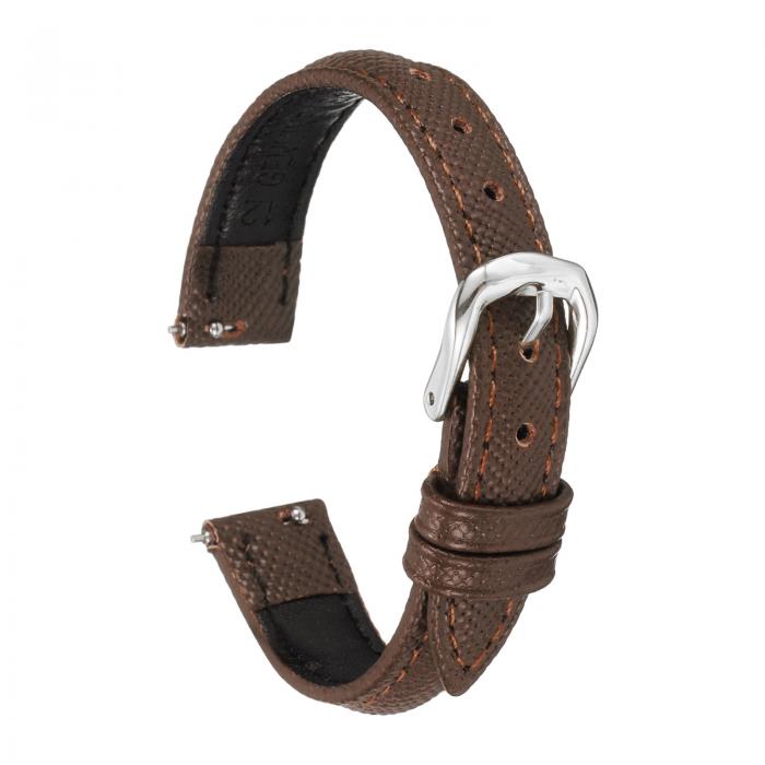 uxcell 本物のレザーウォッチバンド 12mm 薄い粒子交換用牛革ストラップ エレガントな女性用メンズウォッチストラップ ステンレスバックルクラスプ付き クラシックスマートウォッチ用 ブ ラウンシルバートーン