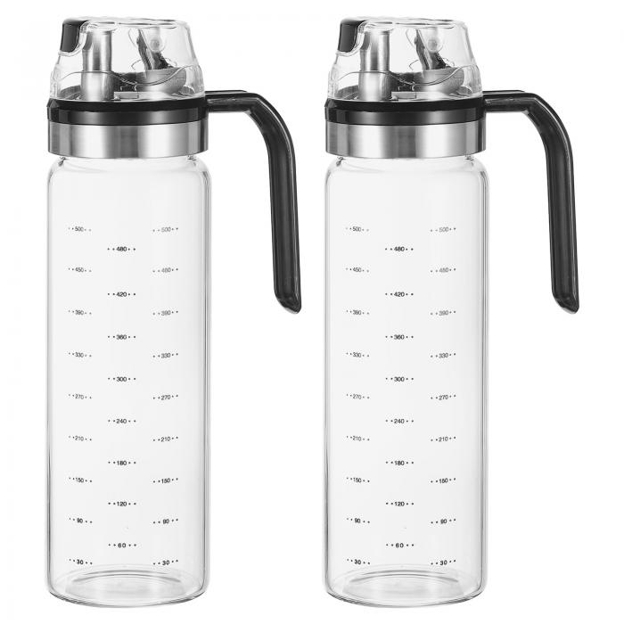 uxcell オイルとビネガーディスペンサーセット 18.6oz/550ml ガラス製オイルボトル ドリップ注ぎ口なし ガラスオイルディスペンサー スケール付き...