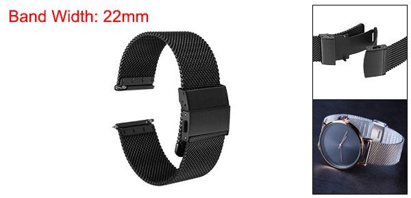 uxcell 22mm幅1.8mm厚のステンレススチールメッシュウォッチバンド クイックリリースメタルウォッチストラップ 調節可能な折りたたみ留め金交換バンド 男性用女性用 黒