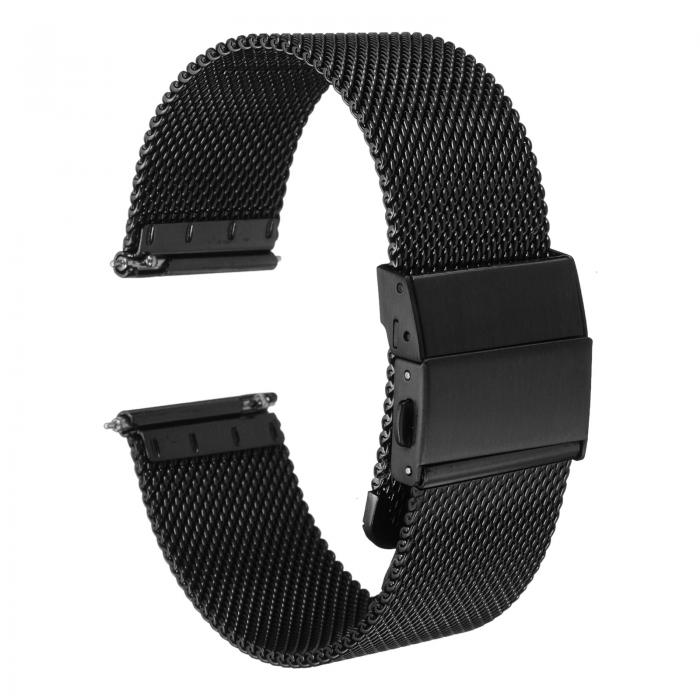 uxcell 22mm幅1.8mm厚のステンレススチールメッシュウォッチバンド クイックリリースメタルウォッチストラップ 調節可能な折りたたみ留め金交換バンド 男性用女性用 黒