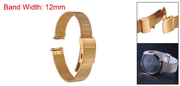 uxcell ステンレススチールメッシュウォッチバンド12mm幅1.8mm厚クイックリリースメタルウォッチストラップ調節可能な折りたたみクレスプ交換バンドメンズレディース用 ローズ金
