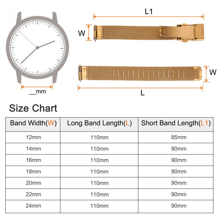 uxcell ステンレススチールメッシュウォッチバンド12mm幅1.8mm厚クイックリリースメタルウォッチストラップ調節可能な折りたたみクレスプ交換バンドメンズレディース用 ローズ金