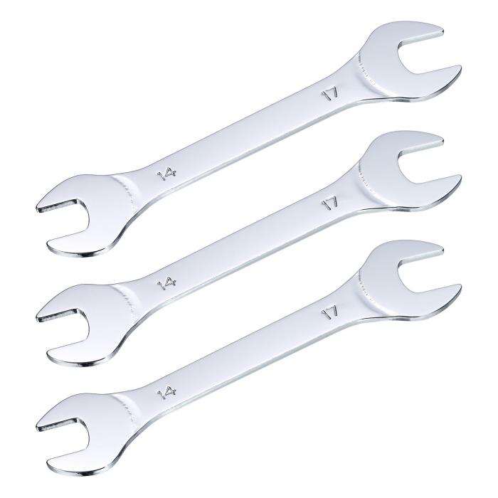 uxcell 14mmx17mmのメトリック薄型オープンエンドレンチ クロムメッキ仕上げ ミラーポリッシュ 高炭素鋼製 家庭用機械修理用 3個組