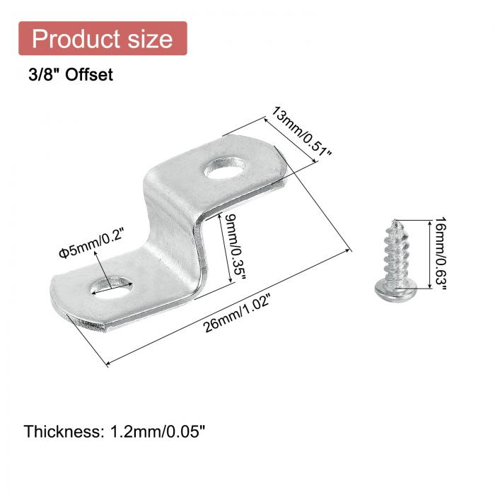uxcell 10個3/8"オフセットキャンバスクリップ ピクチャーフレームミラークリップZ字形キャンバスペイントマウントクリップ 2つ 取り付け穴付きネジ付き シルバー [3]