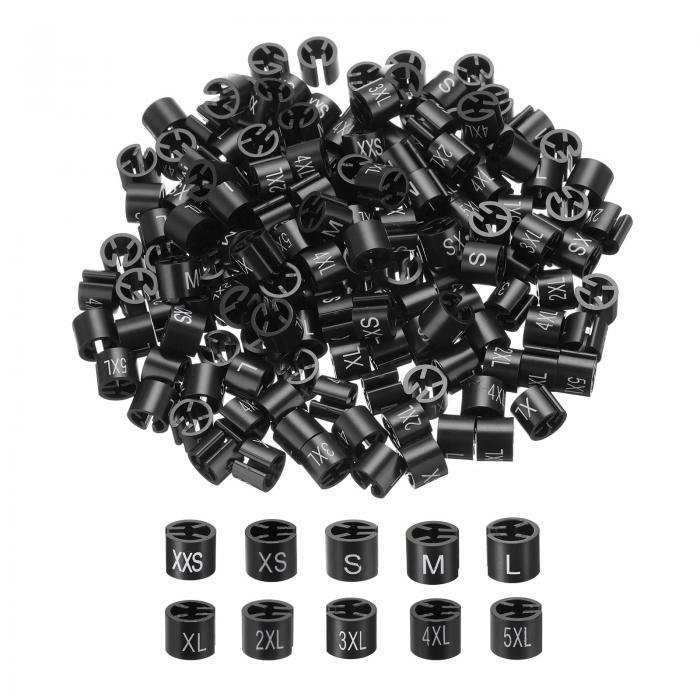 uxcell 衣類ハンガーマーカー XXS/XS/S/M/L/XL/2XL/3XL/4XL/5XL サイズタグ 3 mm ロッド用 ブ ラ ック ガーメント衣類...