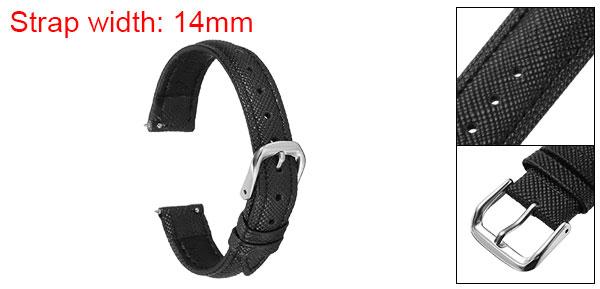 uxcell 本物のレザーウォッチバンド 14mm 薄い粒子交換用牛革ストラップ エレガントな女性用メンズウォッチストラップ ステンレスバックルクラスプ付き クラシックスマートウォッチ用 ブ ラ ックシルバートーン