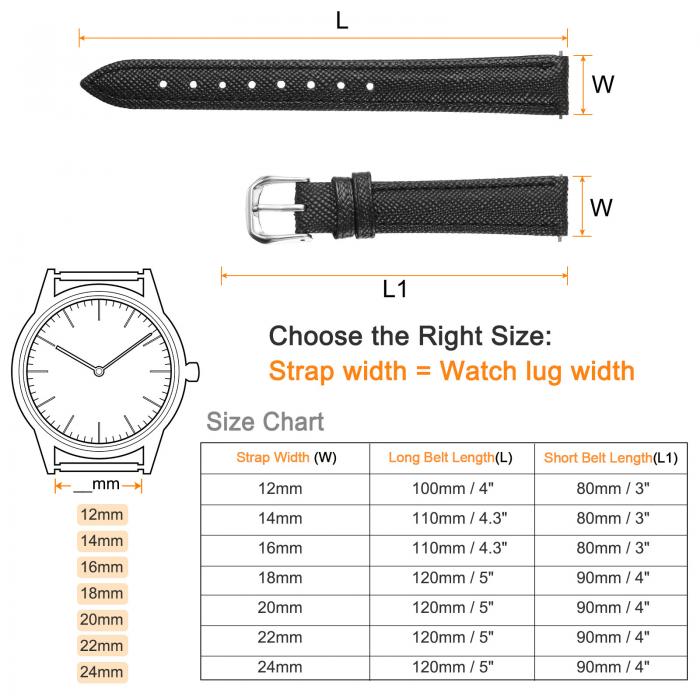 uxcell 本物のレザーウォッチバンド 14mm 薄い粒子交換用牛革ストラップ エレガントな女性用メンズウォッチストラップ ステンレスバックルクラスプ付き クラシックスマートウォッチ用 ブ ラ ックシルバートーン