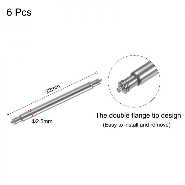 uxcell 6個の時計バンドリンクピン スプリングバーピン2.5mm直径23 mm長 時計バンドストラップ用のステンレススチールダブルフランジエンドピン