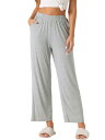 cheibear レディース コットン スリープパンツ 伸縮性ウエスト ワイドレッグ ストレートパンツ ボトムス スリープウェア ポケット付き ライトグレー S