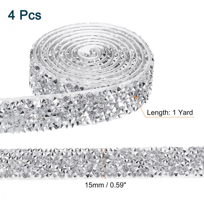 uxcell 4ヤードレジンラインストーンリボン 自己粘着性のあるブリン水晶リボンストリップ ウェディングバースデーパーティーDIYクラフト装飾用 シルバー