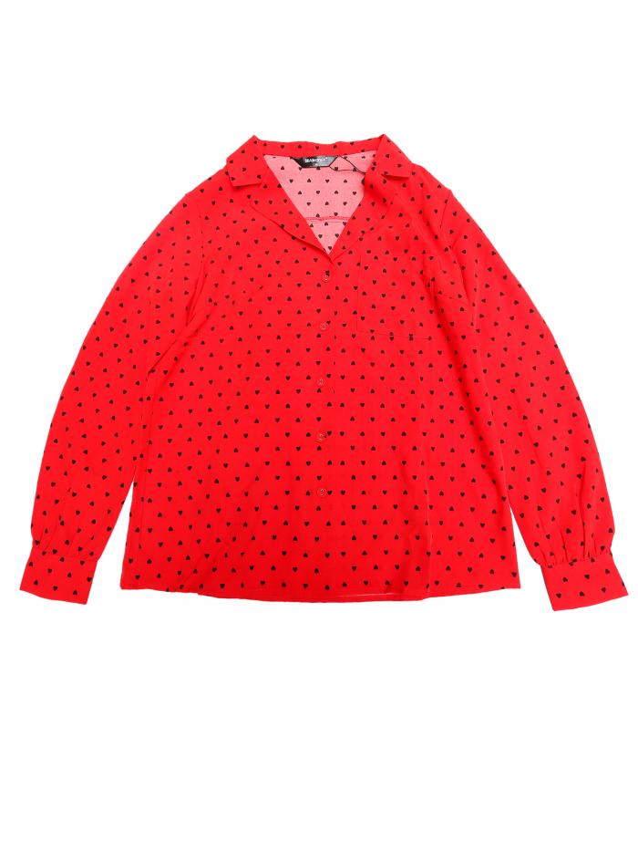 Allegra K シャツ トップス ボタンダウン Vネック ノッチドラペル 長袖 胸ポケット レディース ダークレッド XS