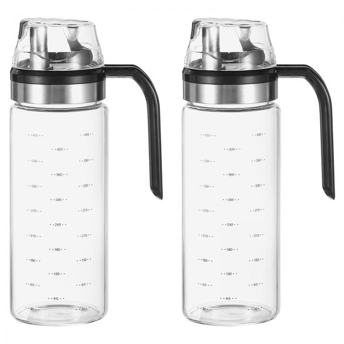 uxcell オイルとビネガーディスペンサーセット 15oz/450ml ガラス製オイルボトル ドリップ注ぎ口なし ガラスオイルディスペンサー スケール付き キ...