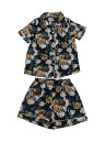 cheibear パジャマセット ルームウェア シルク 半袖トップス ショーツ 花柄セット レディース 黒い花 L