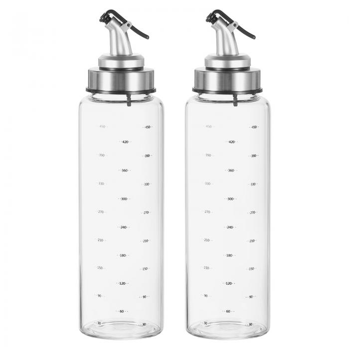 uxcell ガラスのオリーブオイルディスペンサーボトル 18.6oz/500ml 耐熱性 酢容器 ステンレススチール注ぎ口とスケール付き キッチン調理用 2個