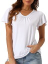 cheibear レディース スリープシャツ Tシャツ 半袖 ソフトニット Vネック フリル パジャマ トップス ホワイト L