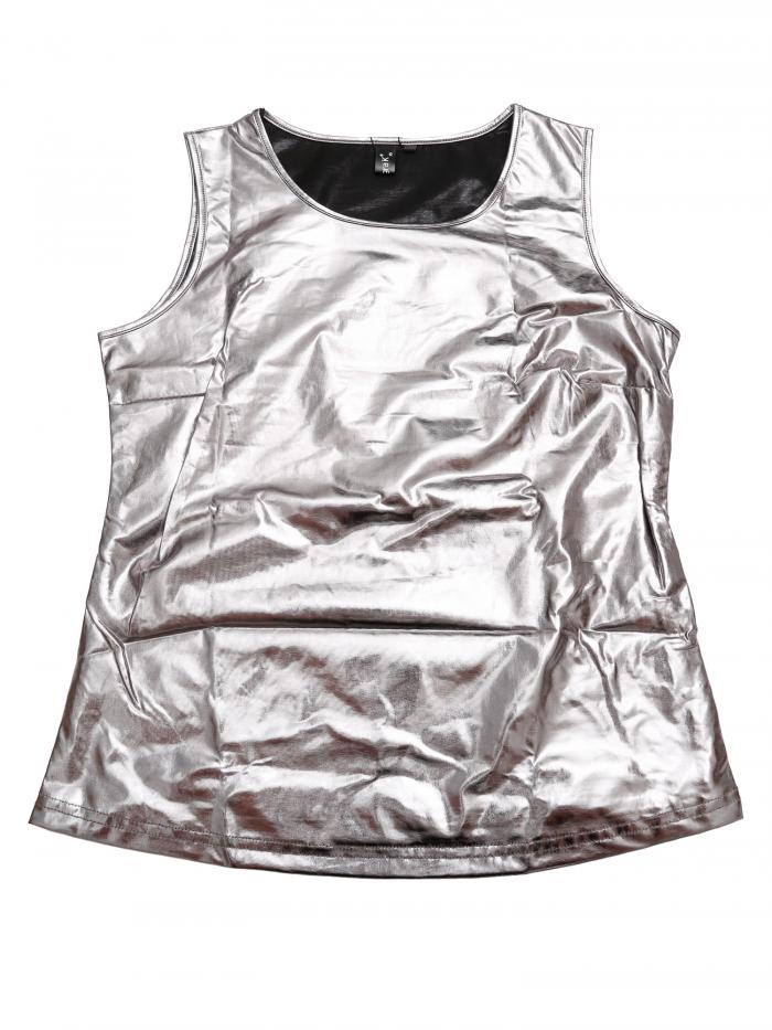Allegra K タンクトップス メタリック 光沢 ノースリーブ ダンス衣装 ストレッチ レディース ダークシ..