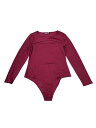 Allegra K ボディスーツ レディース リブニット カットアウトフロント 長袖 クルーネック ボディコン レオタード トップス ワインレッド L
