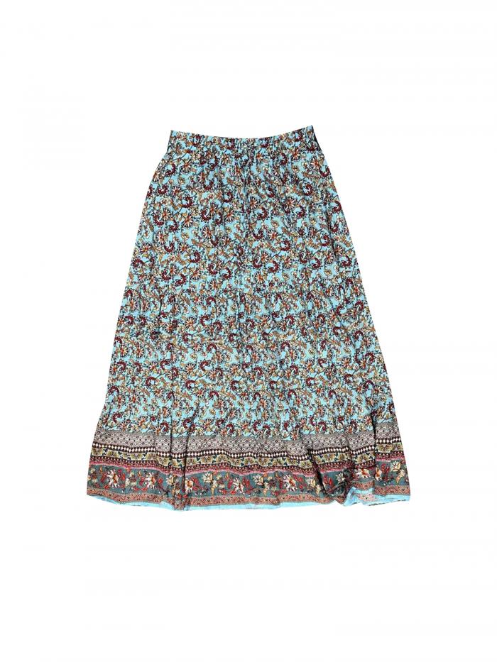 Allegra K 花柄 スカート ロング シフォン スモック シフォン ヴィンテージ マキシ ボヘミアン レディース ブルー XL