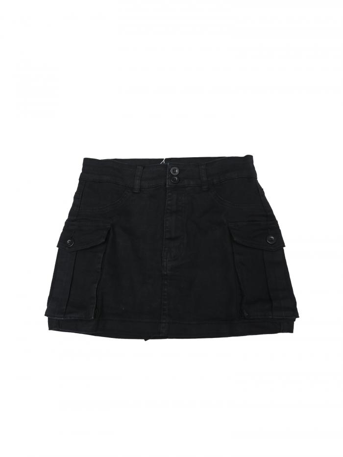 Allegra K CIMUK レディース カーゴ デニム スカート ストレッチ Y2K フラップ ポケット ボタン ボディコン ミニ ジーンズ スカート ブラック 2XL