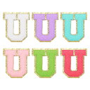 uxcell 6個のセルフアドヒーシブチェニールレターUパッチグリッター金エッジ刺繍パッチアイロンアップリケクロージングバッグラップトップ電話ケース用 マルチカ...