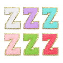 uxcell 6Pcs 自己粘着性のあるシェニール文字Zパッチグリッター金エッジ刺繍パッチアイロンアップリケ衣類バッグラップトップ電話ケース用 マルチカラー
