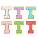 uxcell 6個のセルフアドヒーシブチェニールレターTパッチグリッター金エッジ刺繍パッチアイロンアップリケクロージングバッグラップトップ電話ケース用 マルチカ...