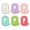 uxcell 6Pcs 自己粘着性のあるシェニール文字Qパッチグリッター金エッジ刺繍パッチアイロンアップリケ衣類バッグラップトップ電話ケース用 マルチカラー