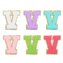 uxcell 6個のセルフアドヒーシブチェニールレターVパッチグリッター金エッジ刺繍パッチアイロンアップリケクロージングバッグラップトップ電話ケース用 マルチカ...