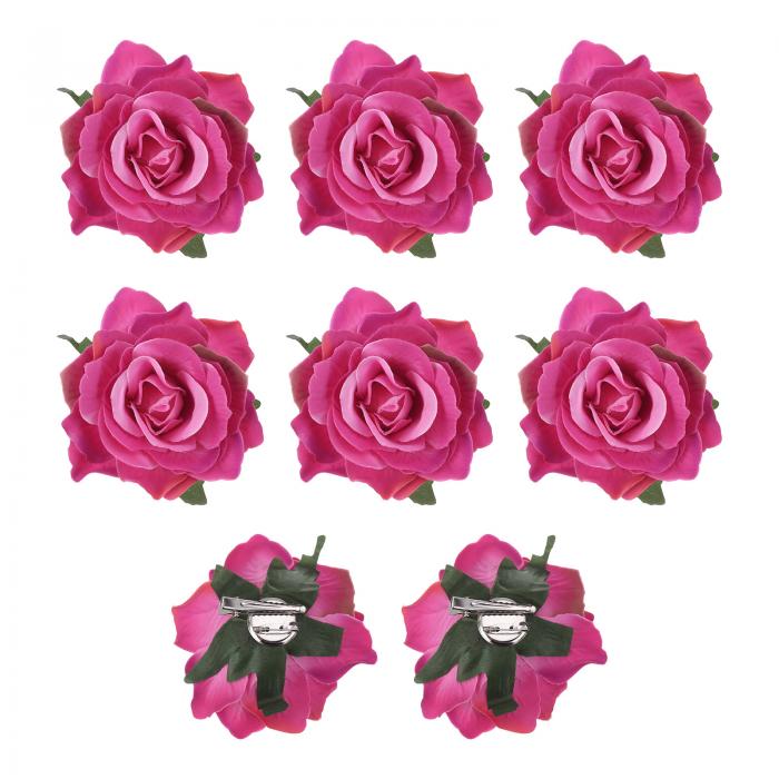 uxcell 8個 ローズフラワーヘアクリップ4インチフラワーヘアピン女性用ヘアアクセサリー卒業式ローズレッド