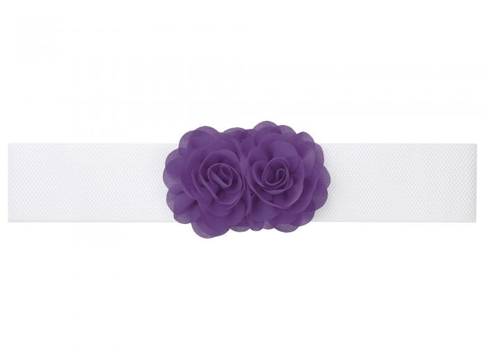 Elerevyo レディース ラージ シフォン ローズ ダブルフラワー 伸縮性ウエストベルト ストレッチ ワイドコルセット エレガント ドレス用 ダークパープル 68x6cm/26.8x2.4 inches(LxW)