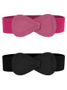 Allegra K 2Pcs Interlock 8-shaped Faux Leather Buckle Elastic Waist Belt for Lad...