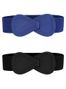 Allegra K 2Pcs Interlock 8-shaped Faux Leather Buckle Elastic Waist Belt for Lad...