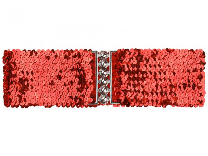 uxcell スパンコール 太ベルト ウエストベルト 伸縮性 メタル レディース レッド one size