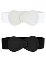 Allegra K 2Pcs Interlock 8-shaped Faux Leather Buckle Elastic Waist Belt for Lad...