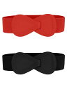 Allegra K 2Pcs Interlock 8-shaped Faux Leather Buckle Elastic Waist Belt for Lad...